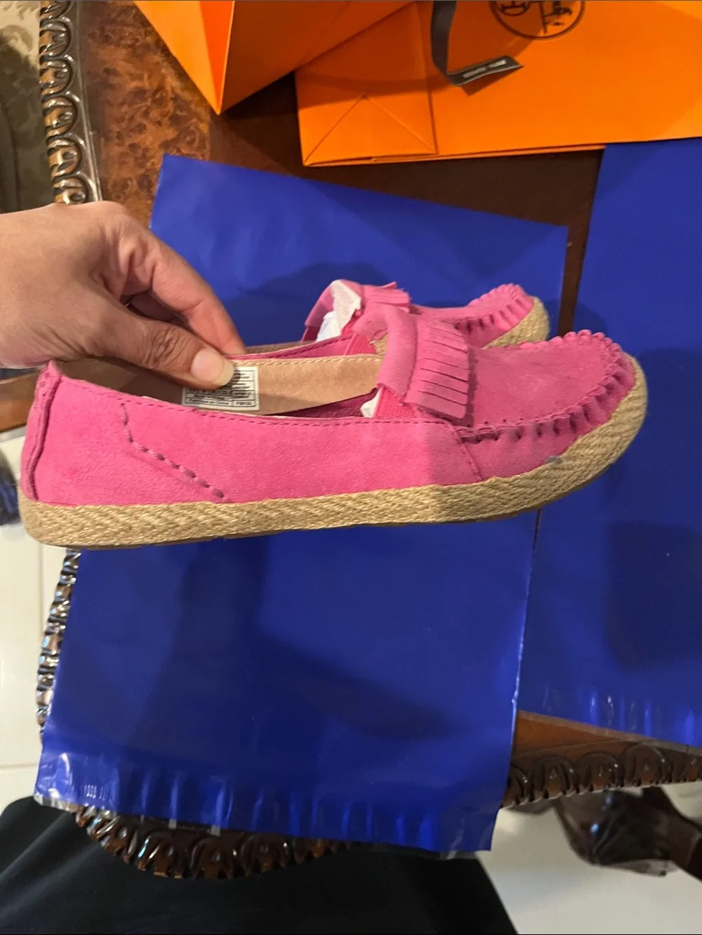 UGG Pink Suede Moccasin Loafers ladies sz 5.5